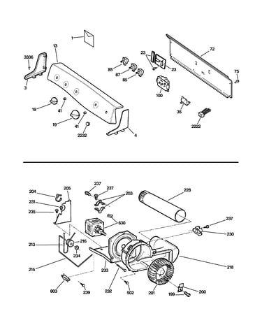 Backsplash, blower & motor assembly