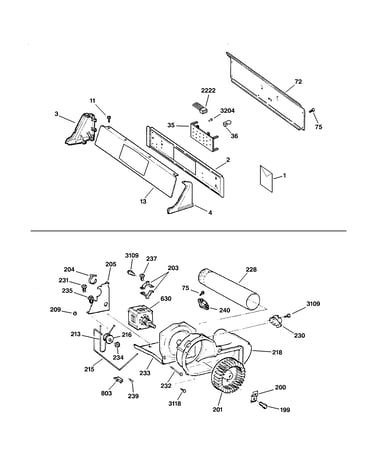 Backsplash, blower & motor assembly