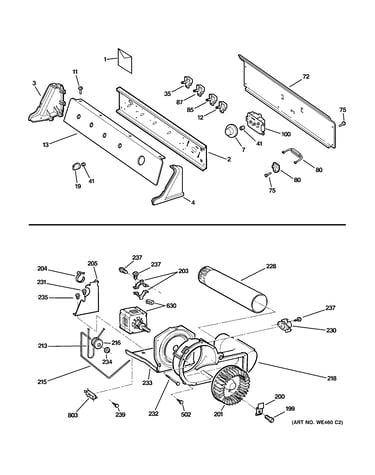Backsplash, blower & motor assembly