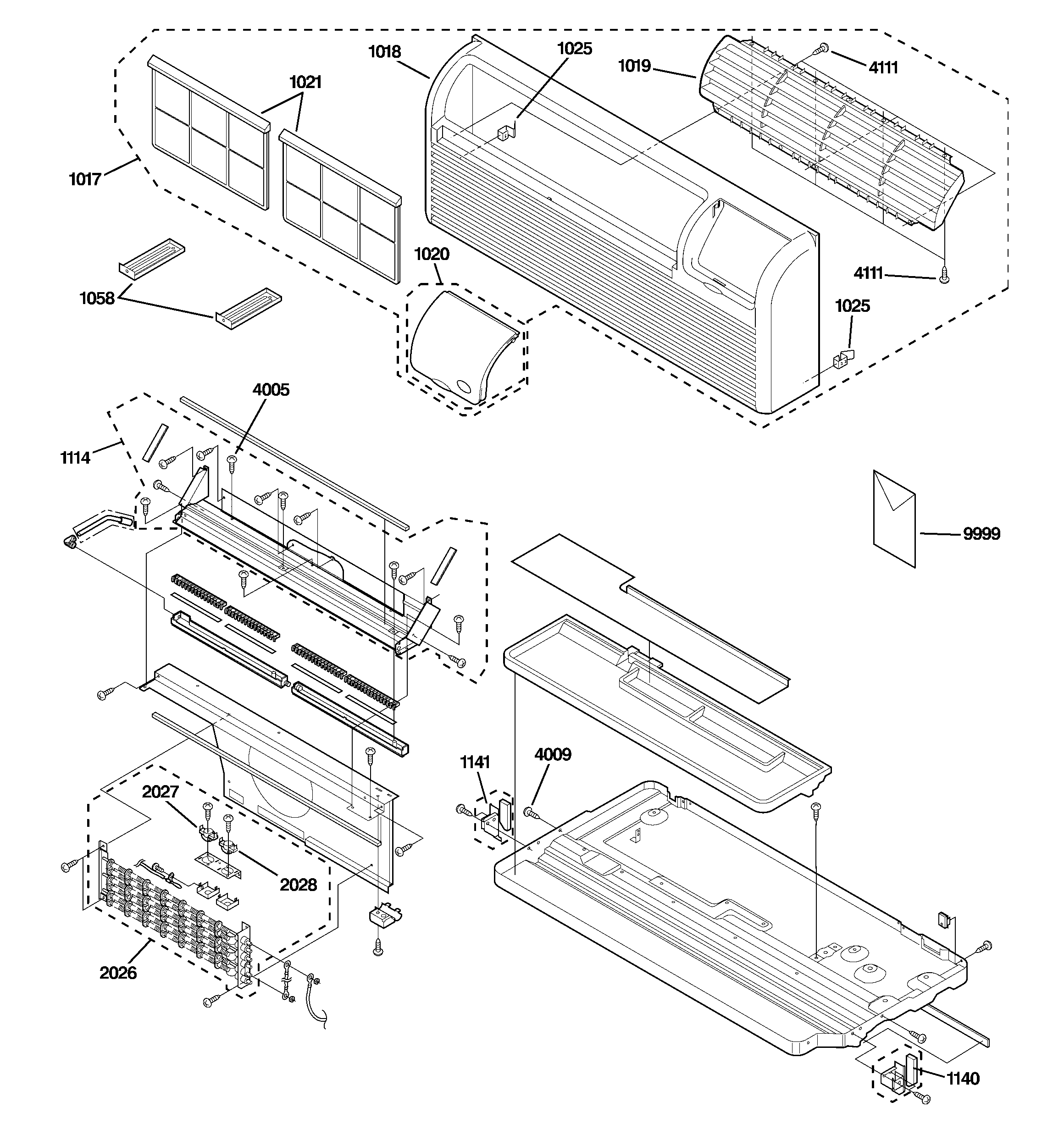Grille, heater & base pan parts
