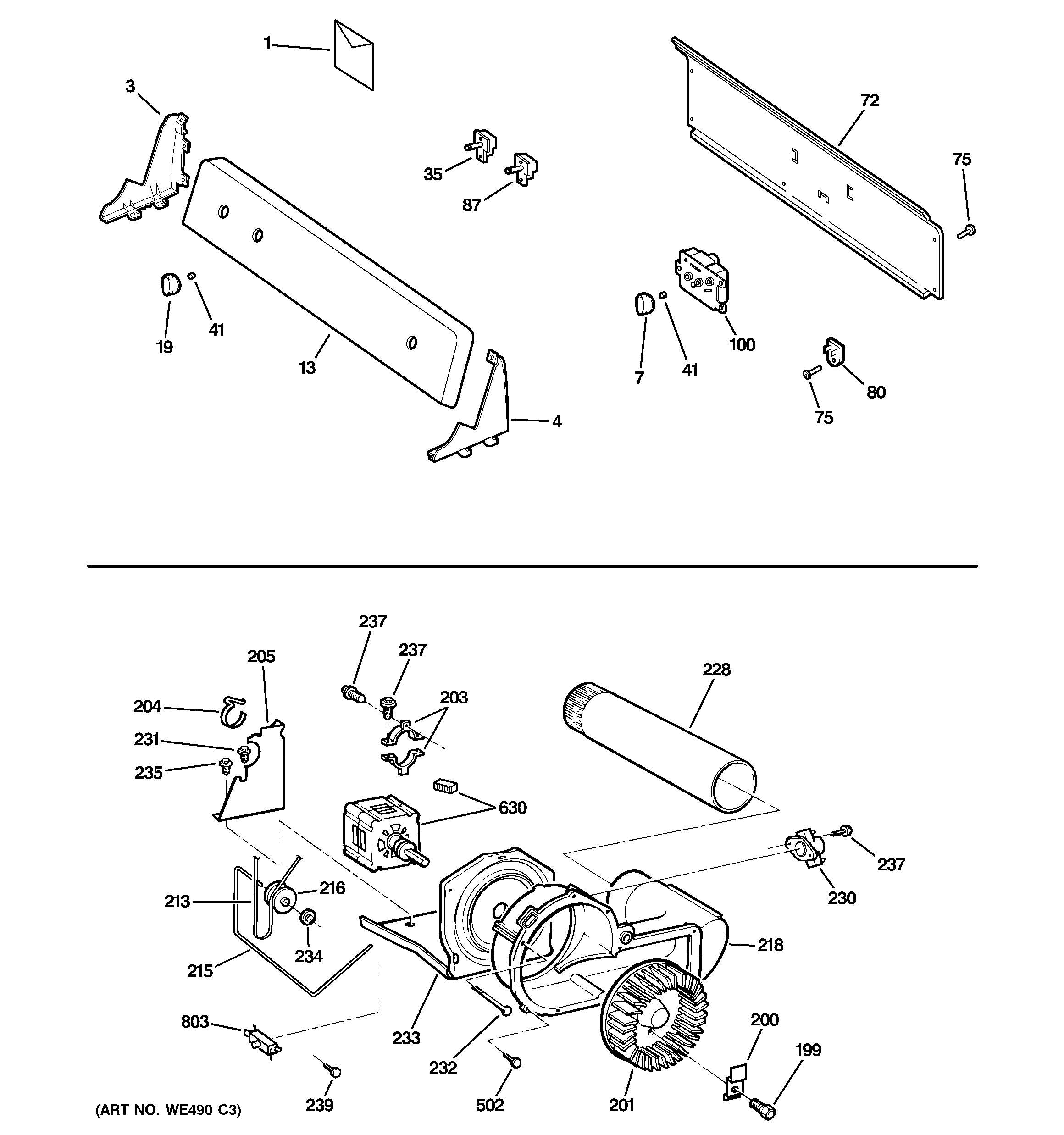 BACKSPLASH, BLOWER & MOTOR