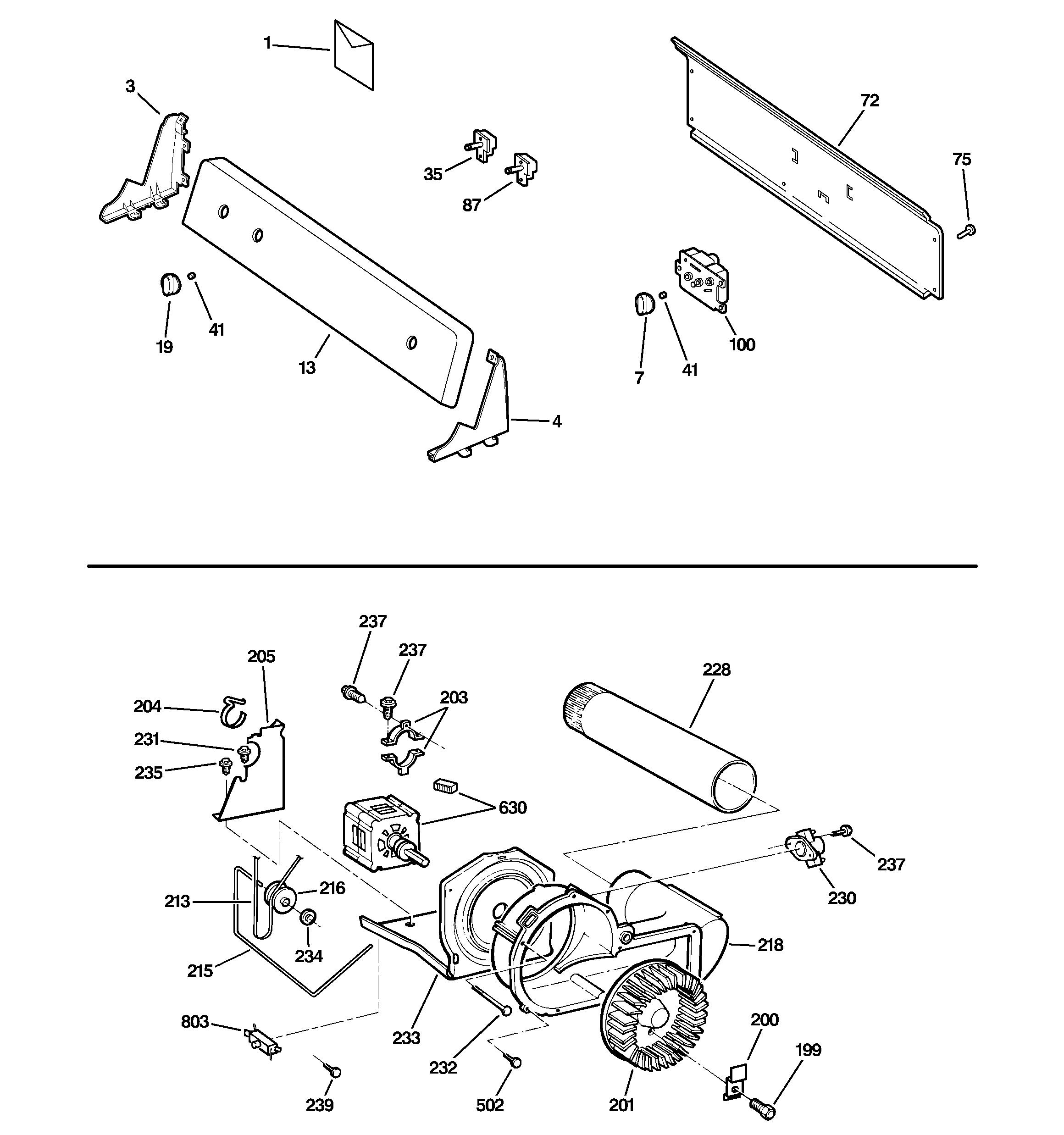Backsplash, blower & motor assembly