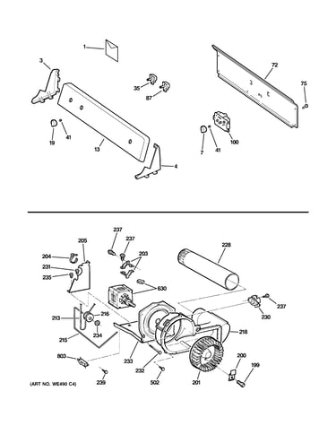 Backsplash, blower & motor assembly