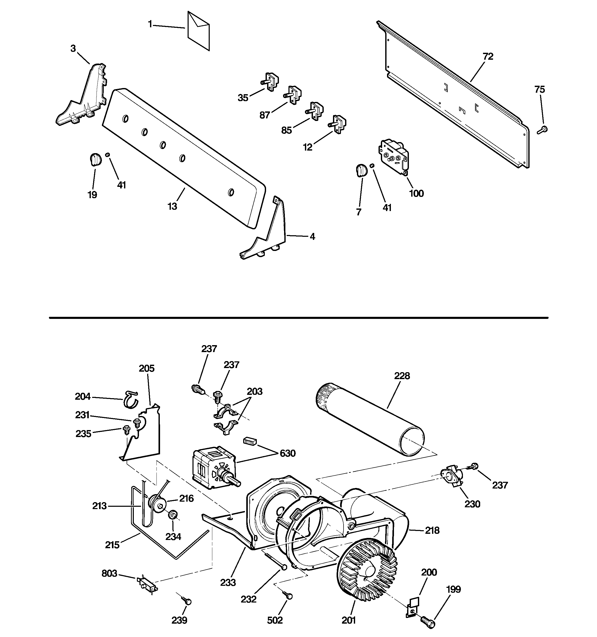 Backsplash, blower & motor assembly