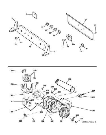 Backsplash, blower & motor assembly
