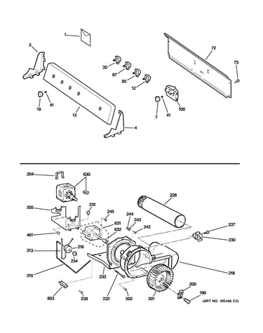 Backsplash, blower & motor assembly