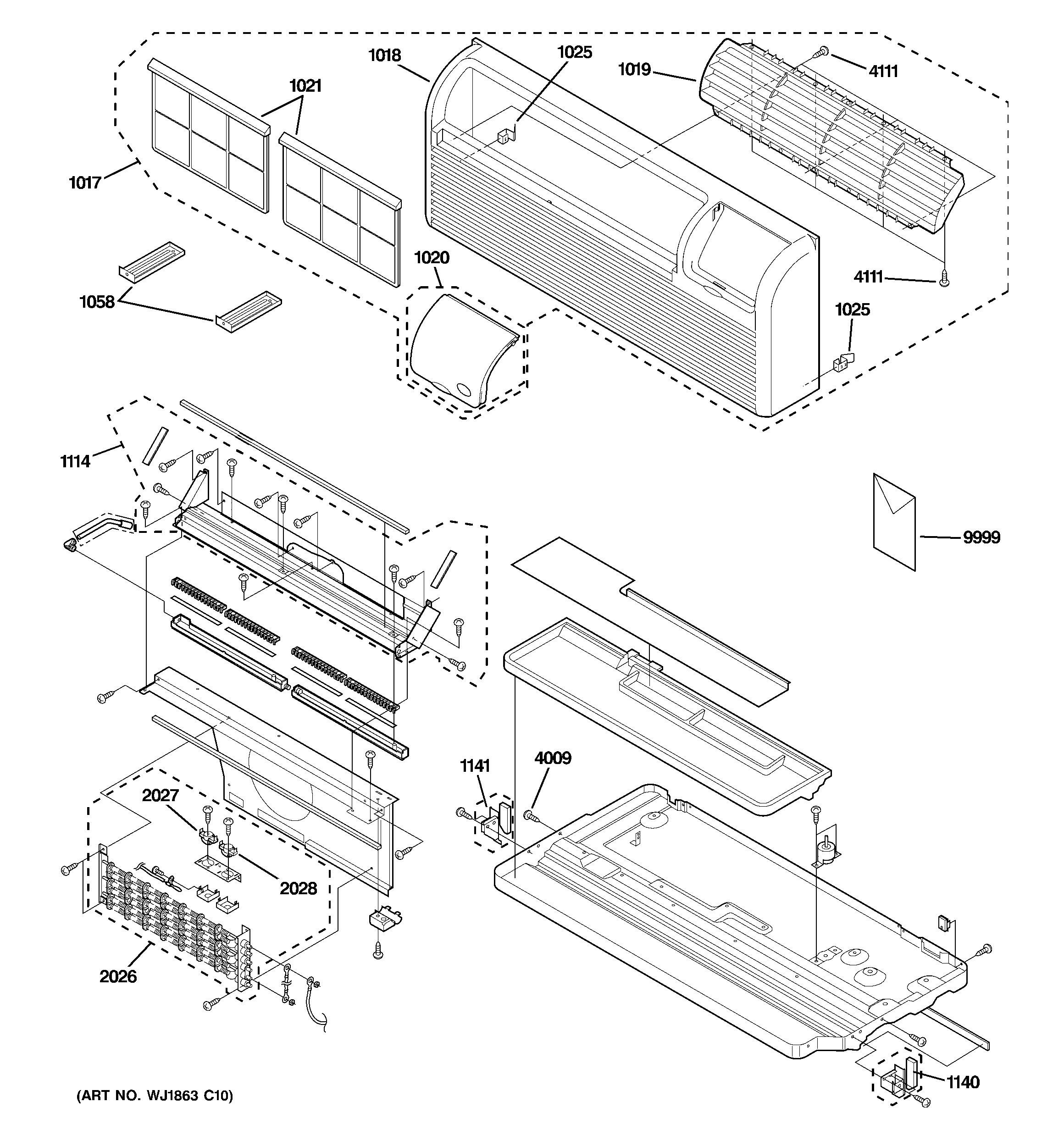 Grille, heater & base pan parts