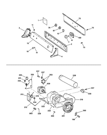 Backsplash, blower & motor assembly