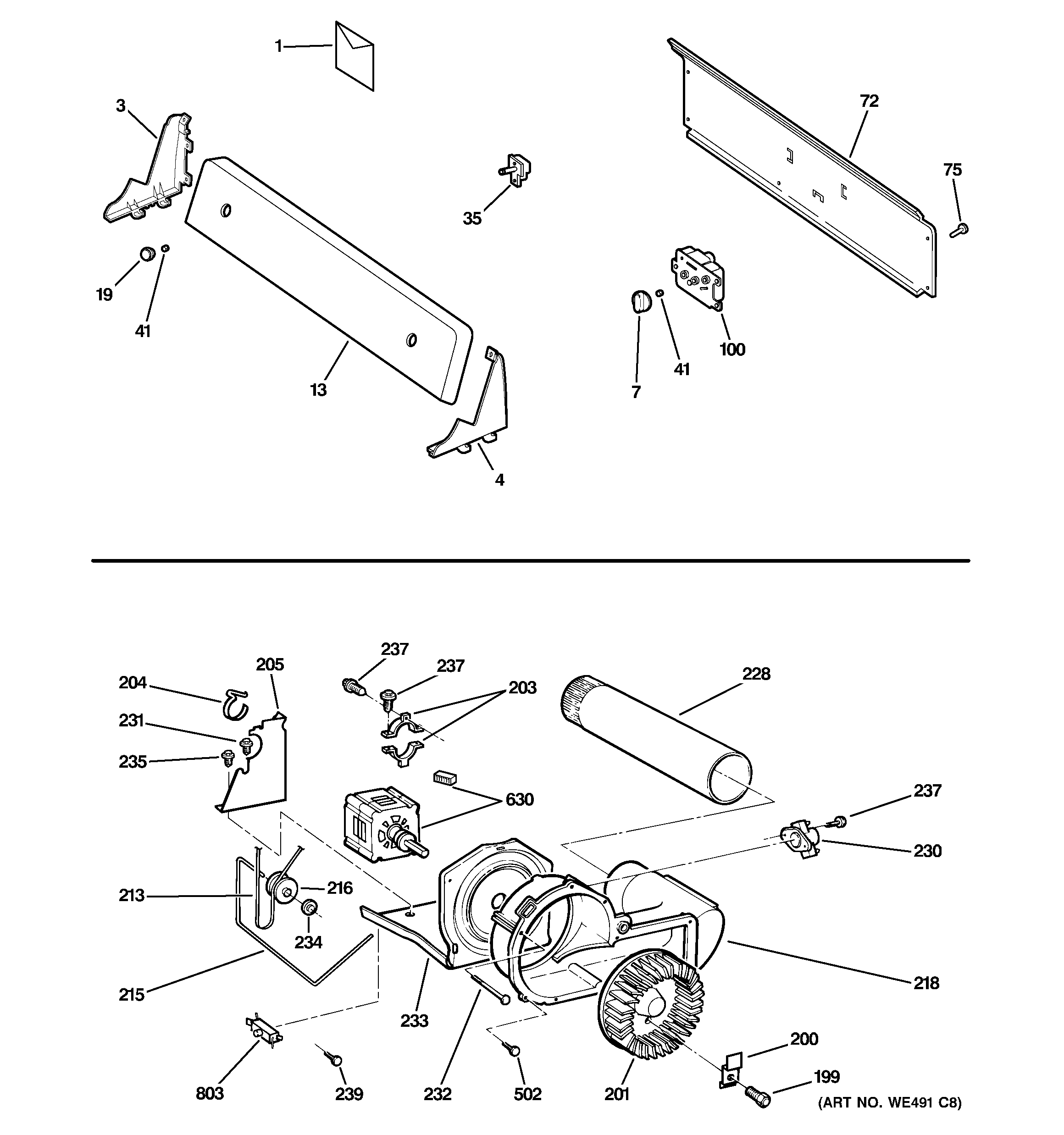 BACKSPLASH, BLOWER & MOTOR ASSEMBLY