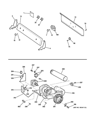 Backsplash, blower & motor assembly