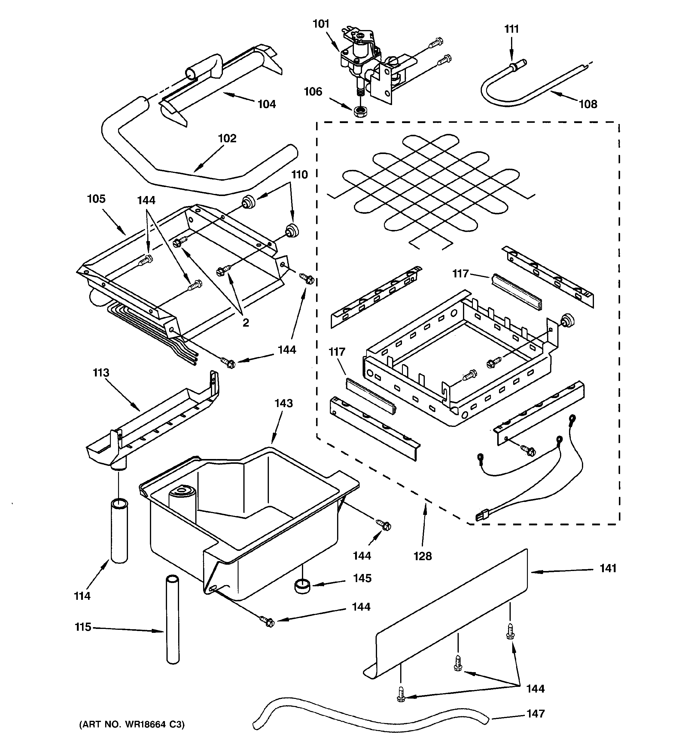 Evaporator, ice cutter grid & water