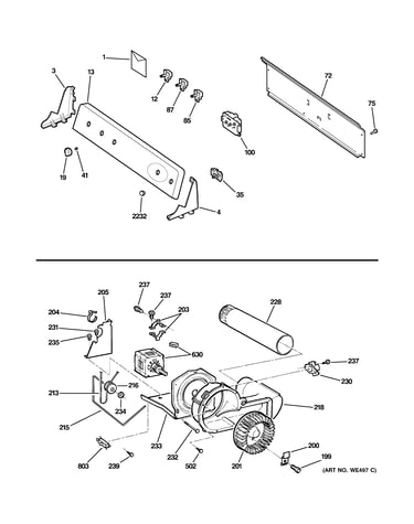 Backsplash, blower & motor assembly