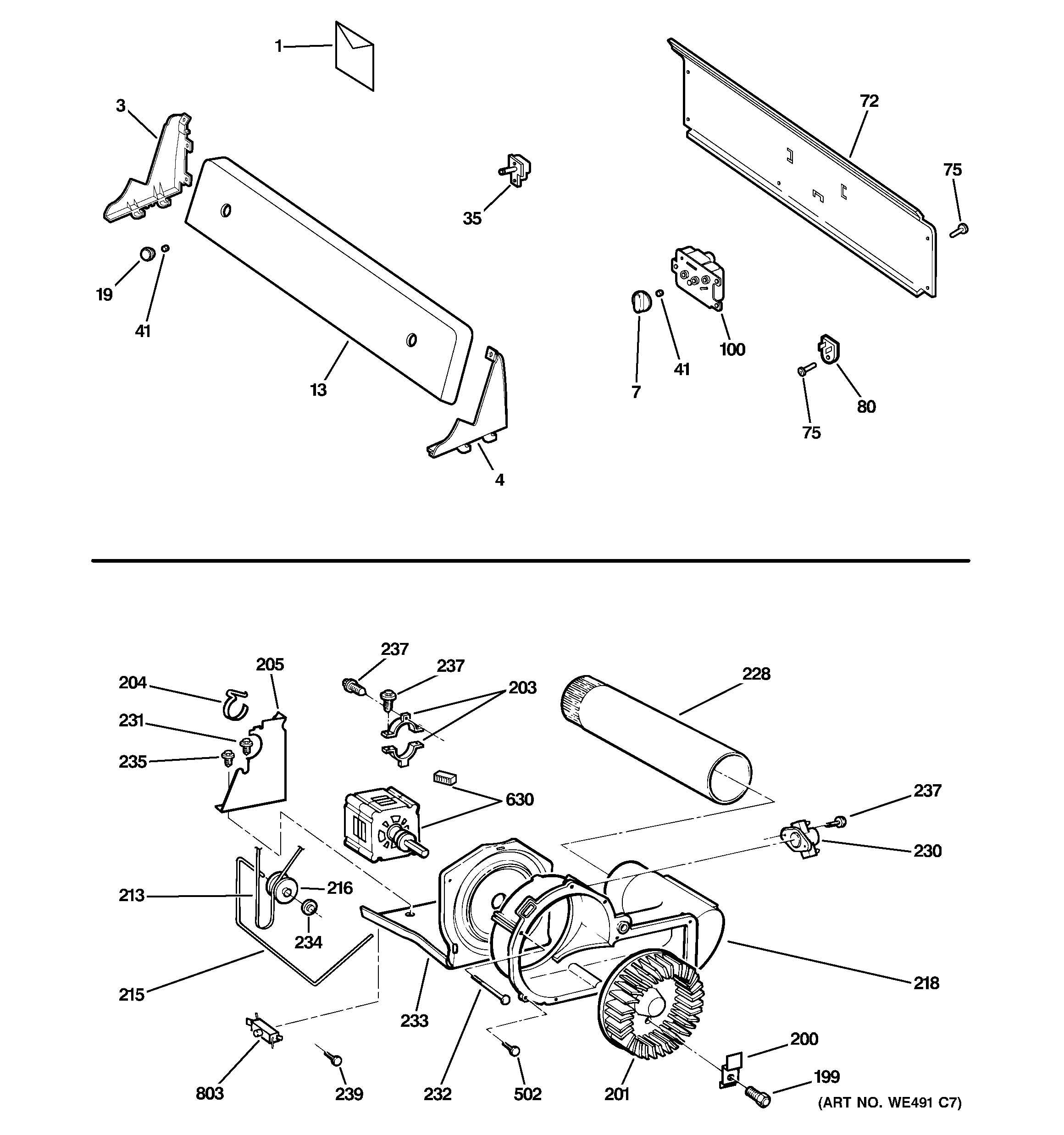 Backsplash, blower & motor assembly