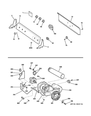 Backsplash, blower & motor assembly