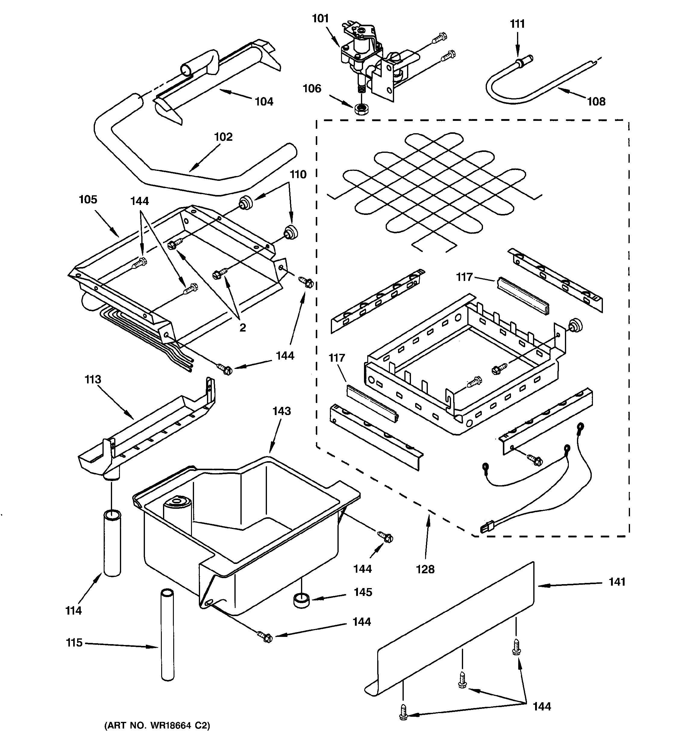 Evaporator, ice cutter grid & water