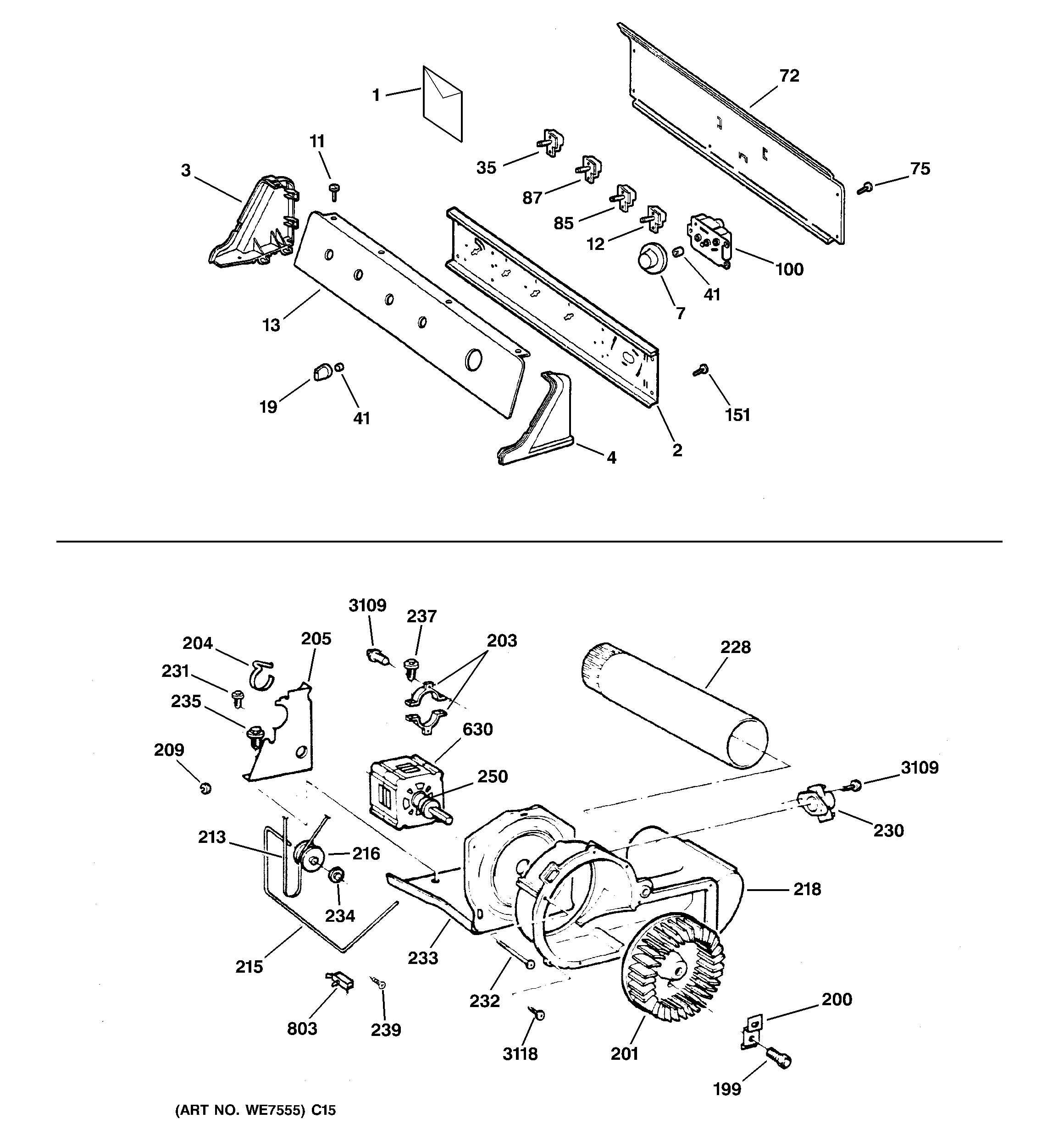 Backsplash, blower & motor assembly