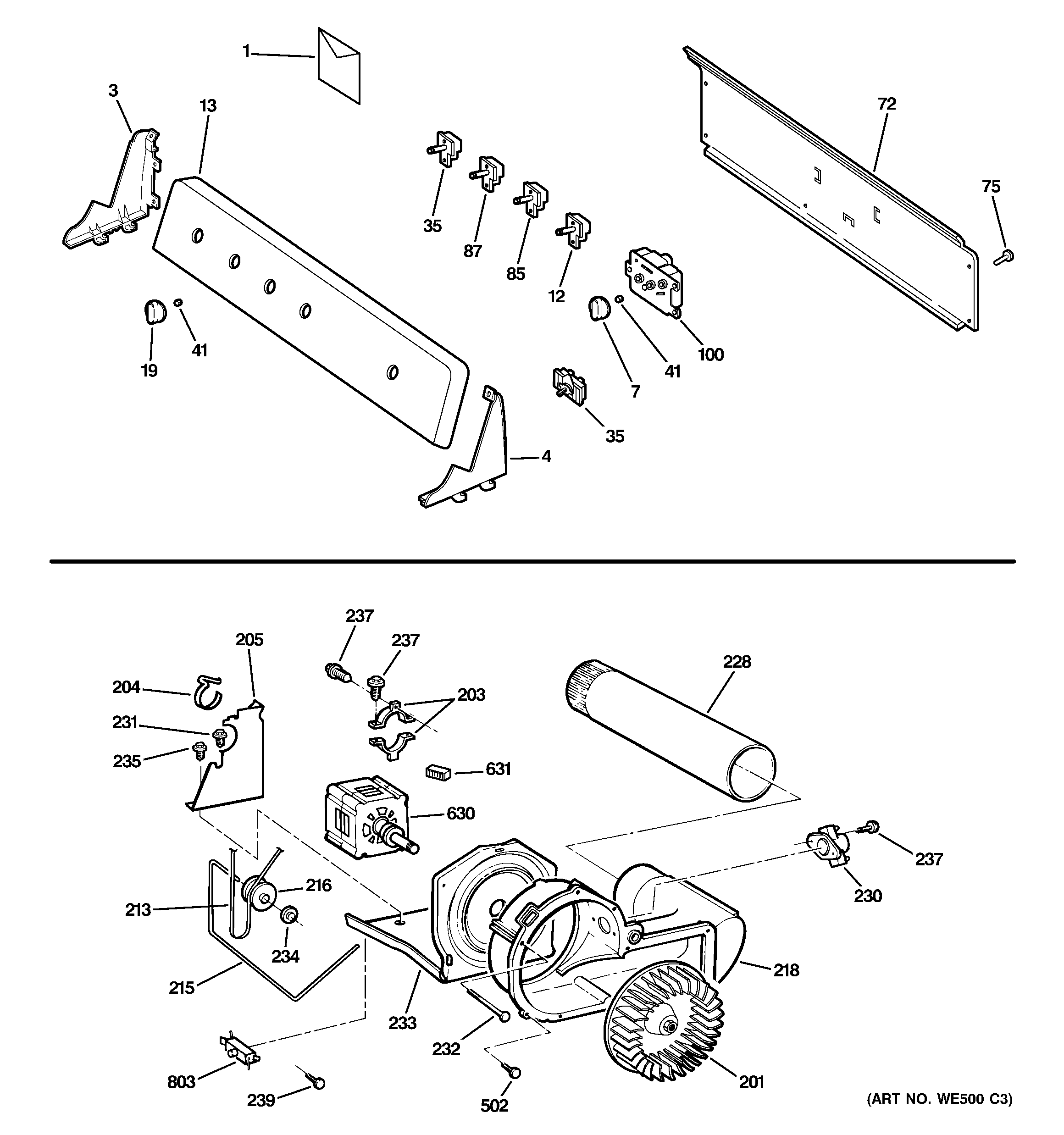 BACKSPLASH, BLOWER & MOTOR