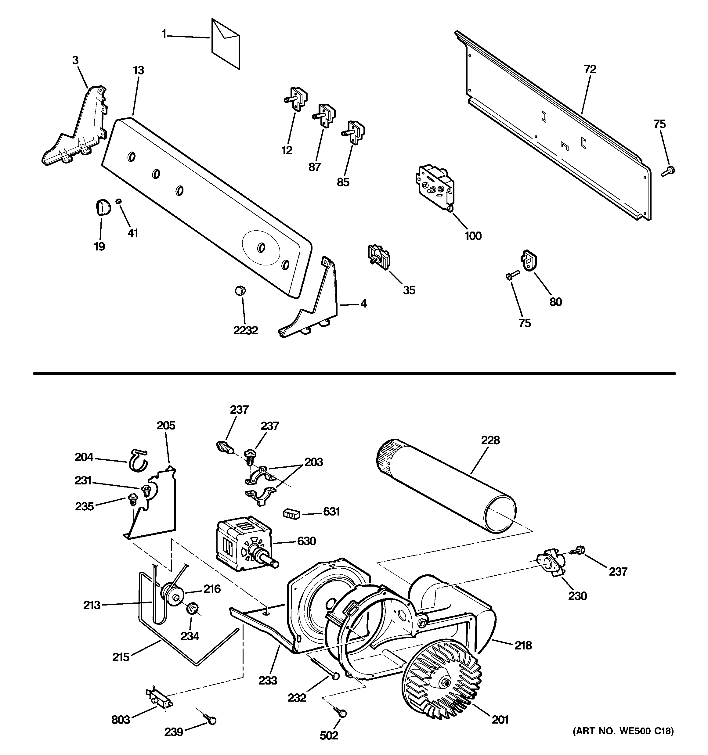 BACKSPLASH, BLOWER & MOTOR