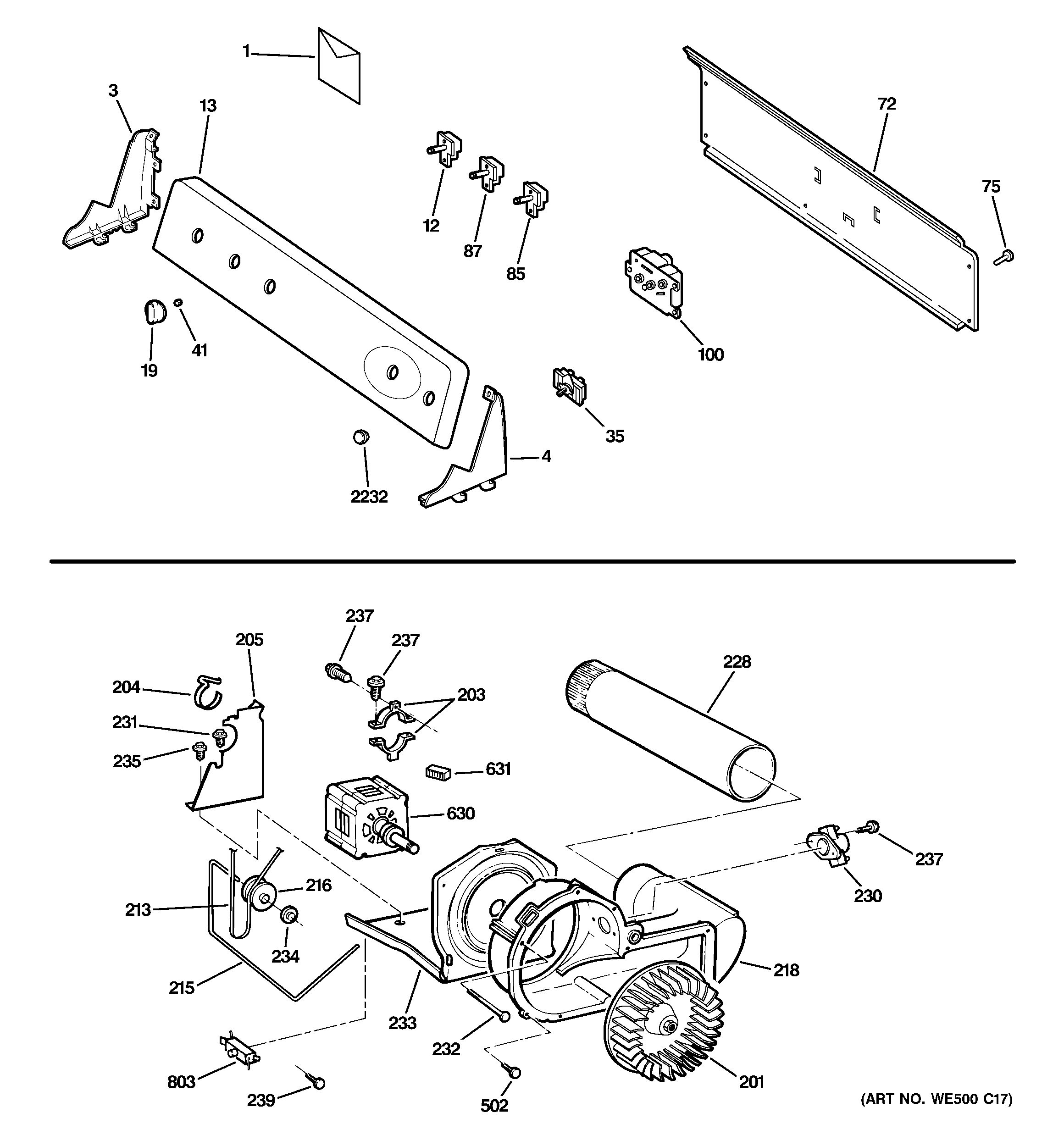 BACKSPLASH, BLOWER & MOTOR