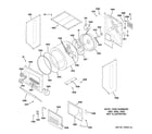 GE WSM2700WEWWW dryer upper cabinet, drum & heater diagram