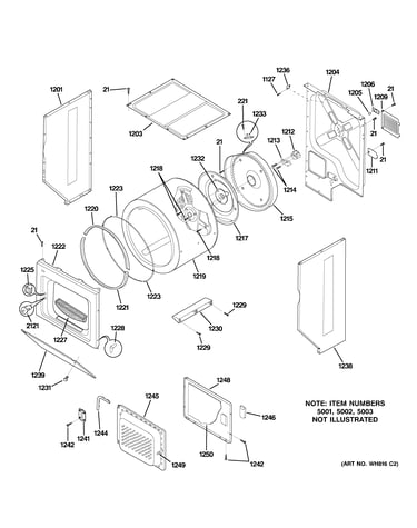 Dryer upper cabinet, drum & heater