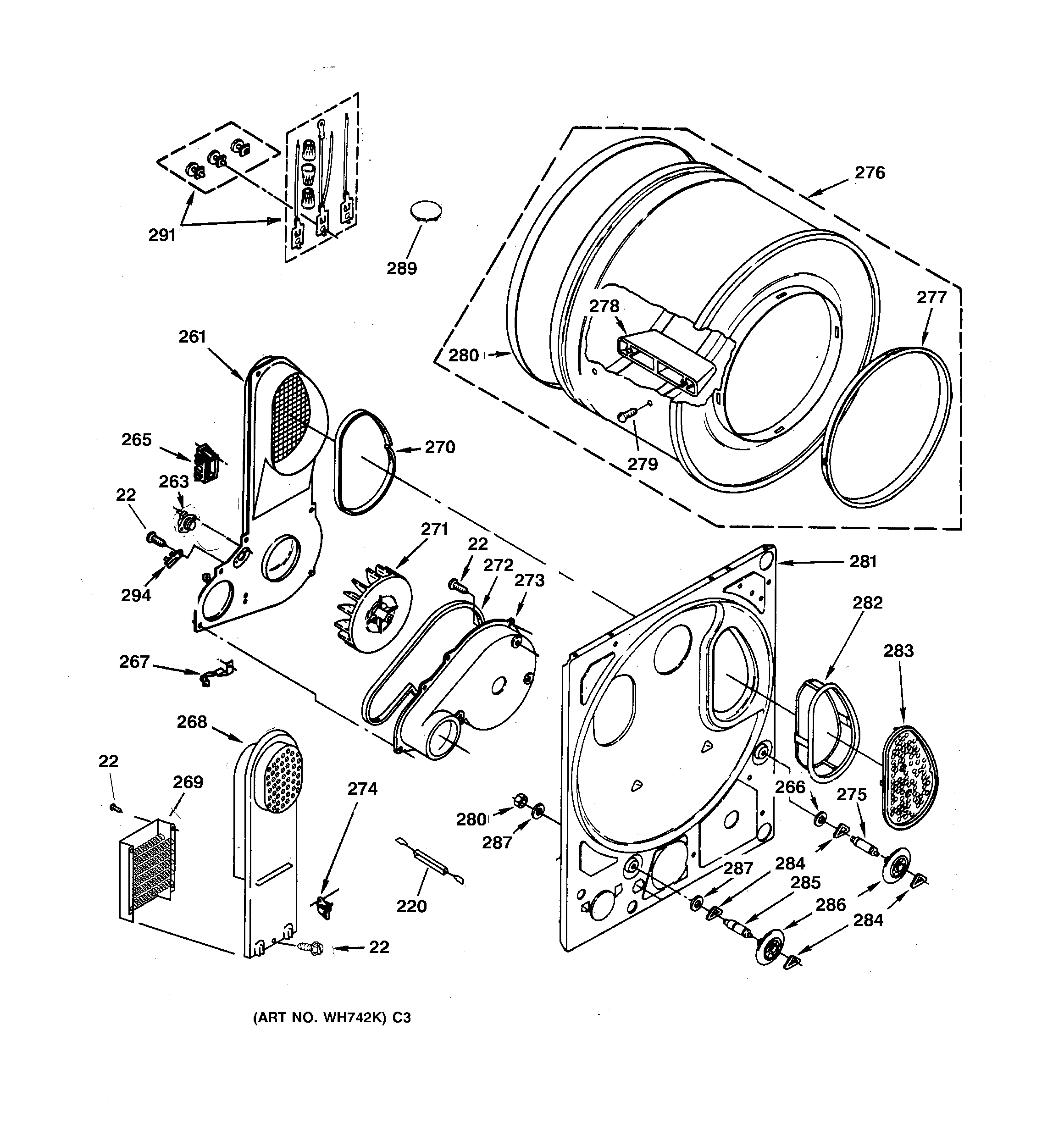 DRYER DRUM & BACK PANEL