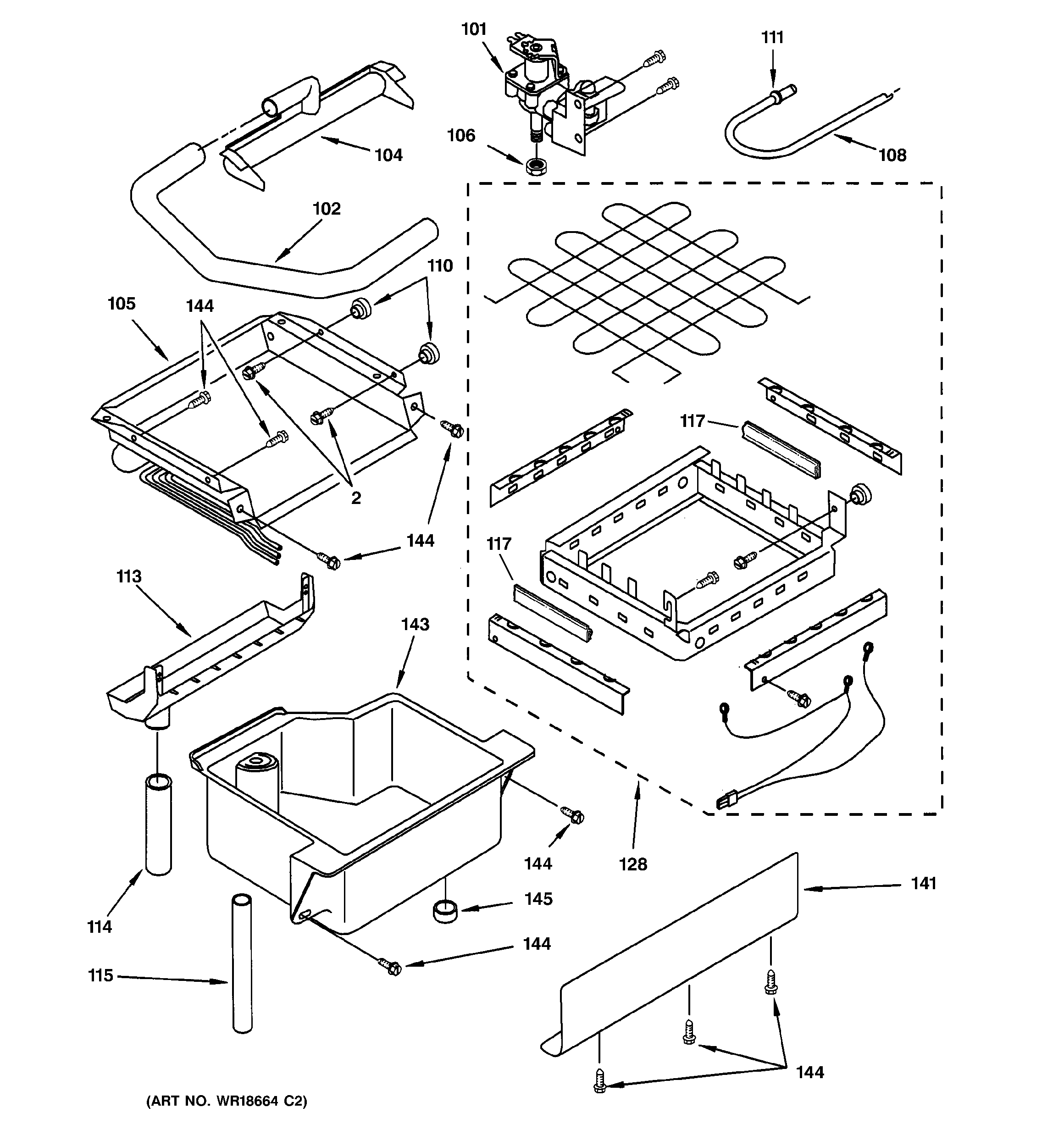 Evaporator, ice cutter grid & water