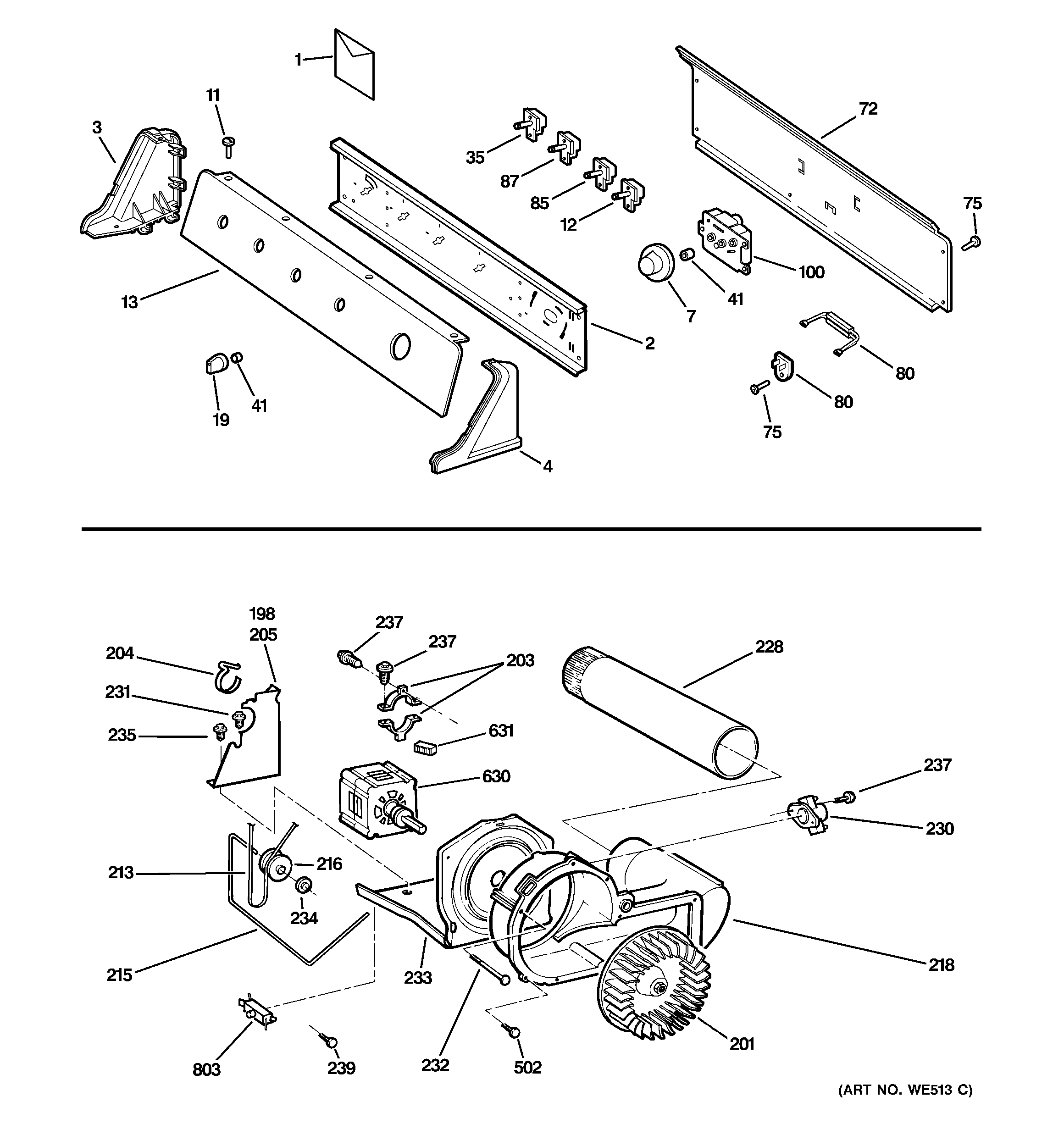 Backsplash, blower & motor