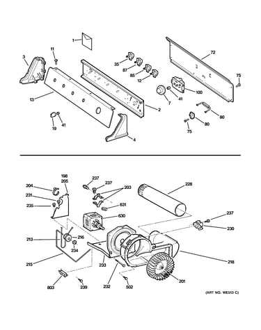 Backsplash, blower & motor