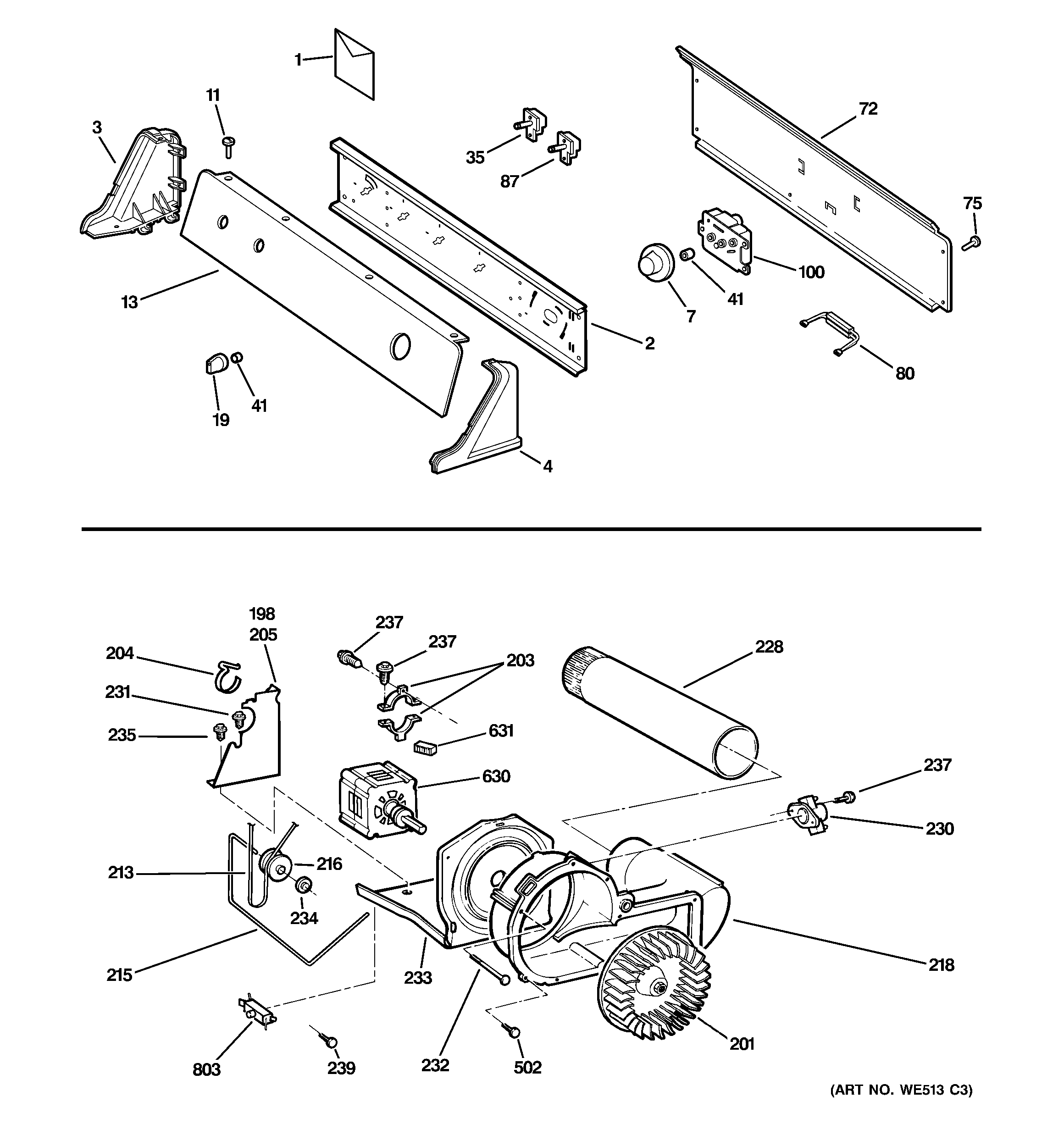 Backsplash, blower & motor