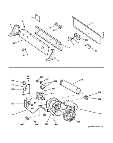 Backsplash, blower & motor