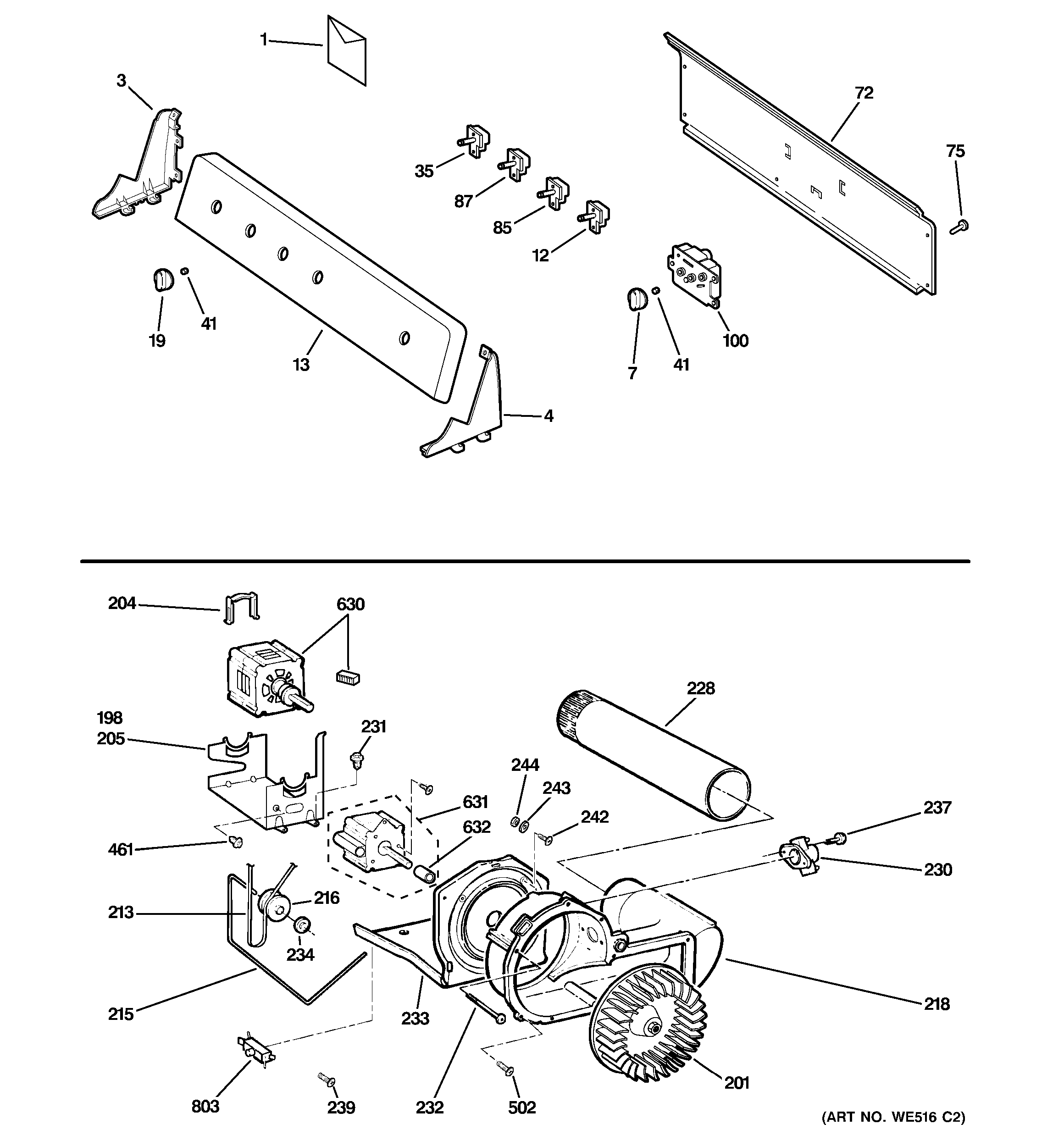 BACKSPLASH, BLOWER & MOTOR