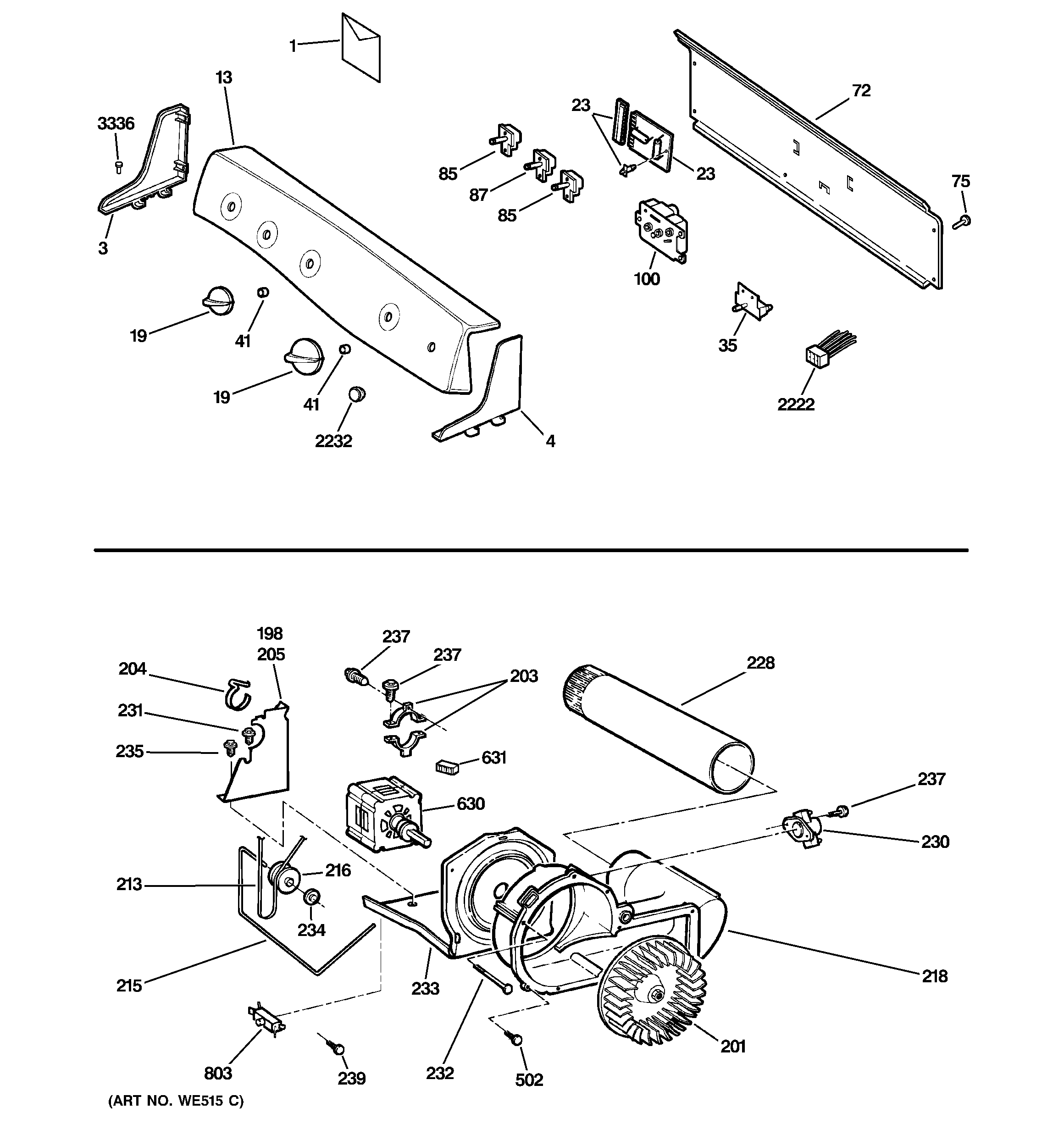 BACKSPLASH, BLOWER & MOTOR