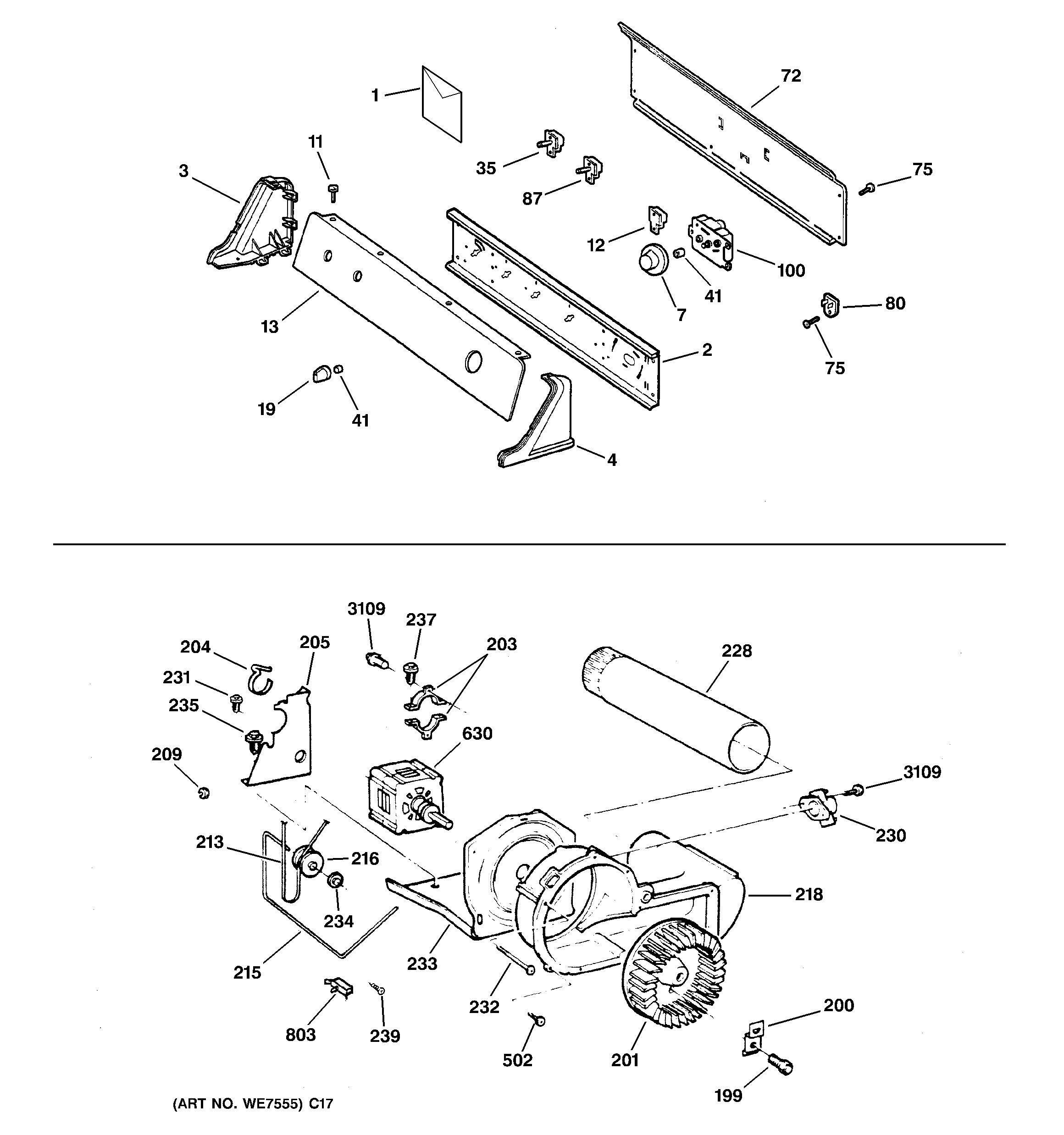 Backsplash, blower & motor assembly