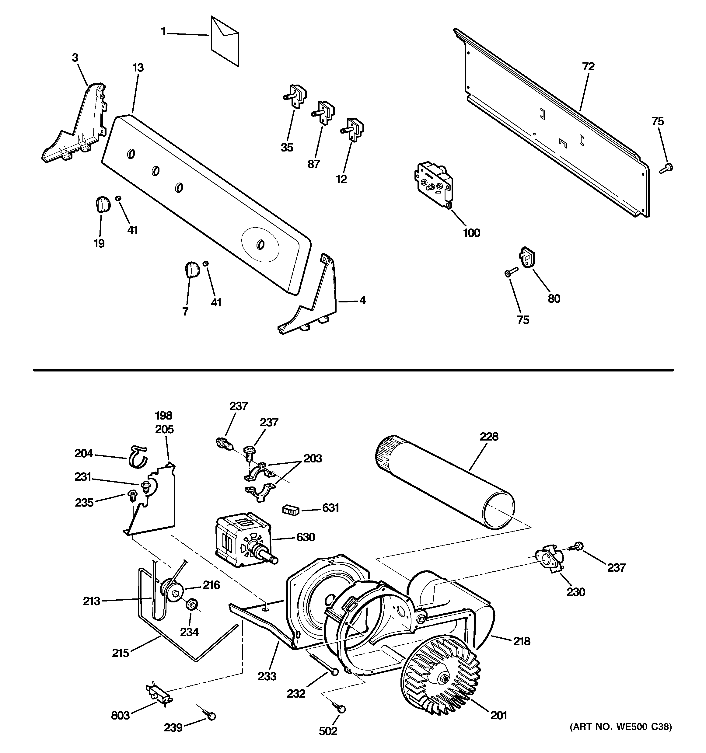 Backsplash, blower & motor assembly