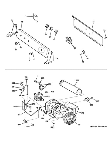 Backsplash, blower & motor assembly