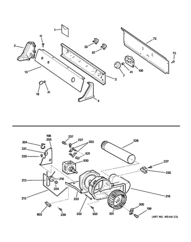 Backsplash, blower & motor assembly