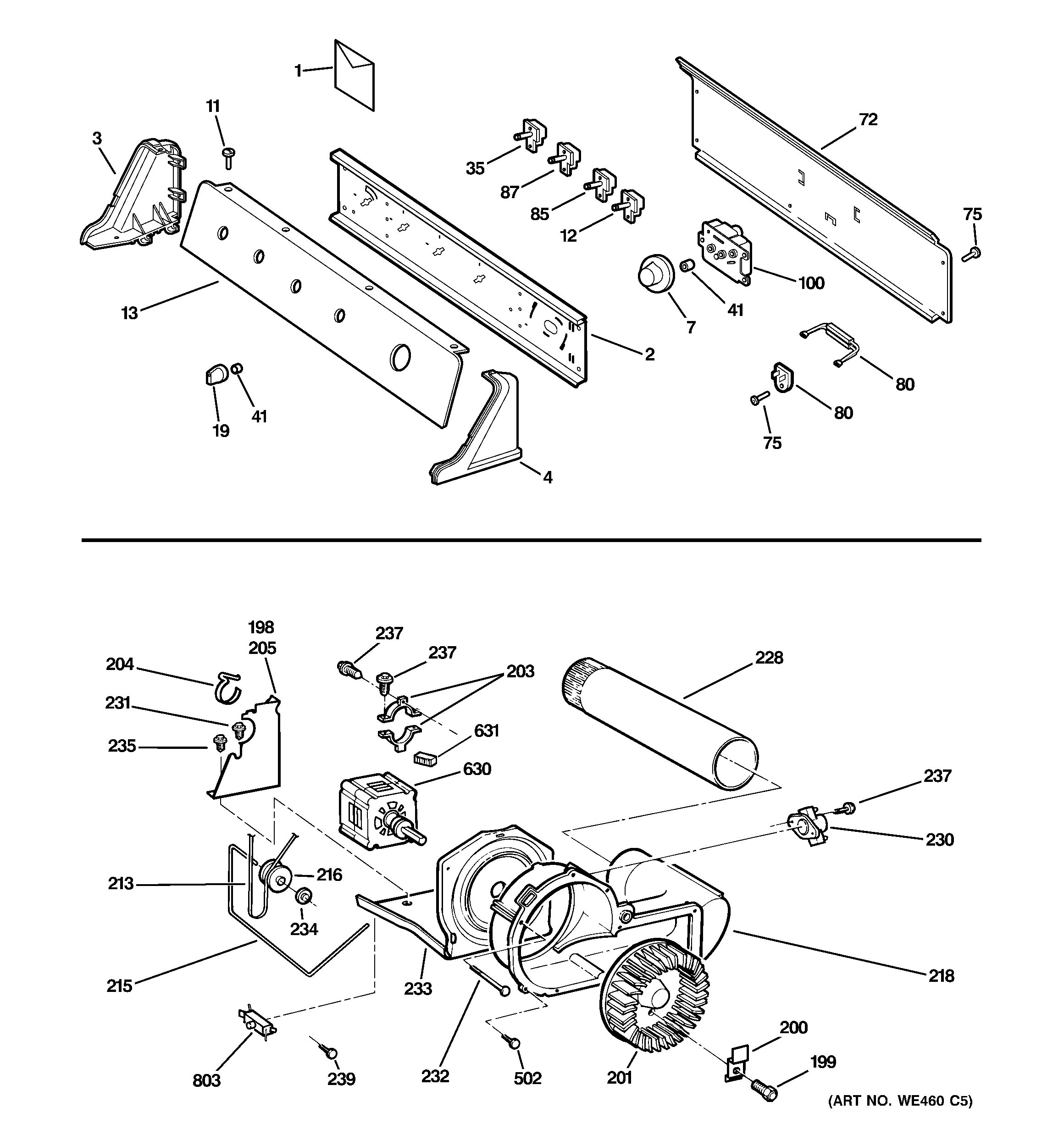 Backsplash, blower & motor assembly
