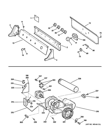 Backsplash, blower & motor assembly