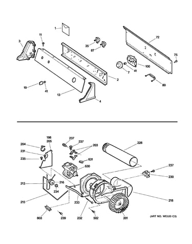 Backsplash, blower & motor assembly