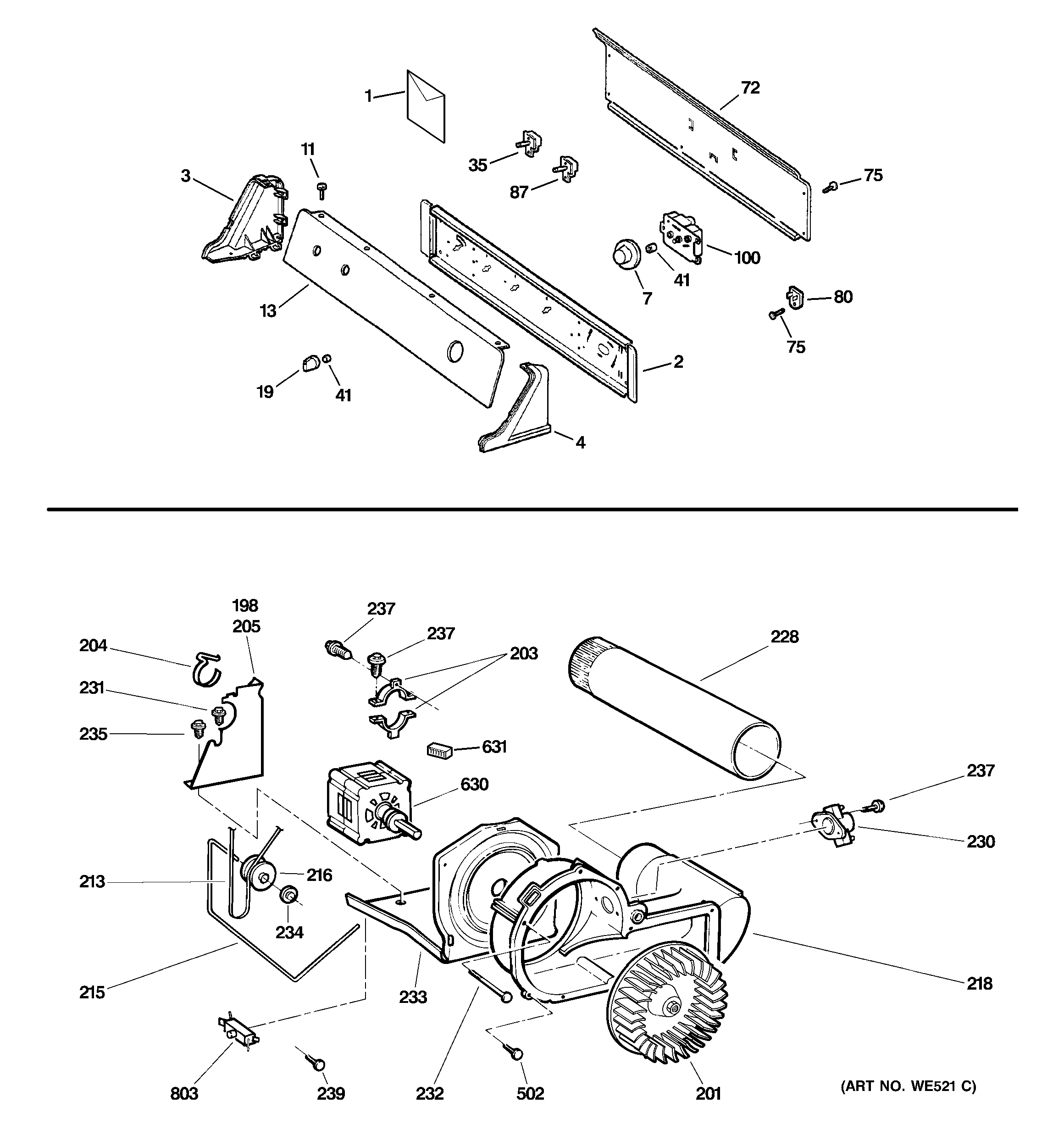 Backsplash, blower & motor assembly