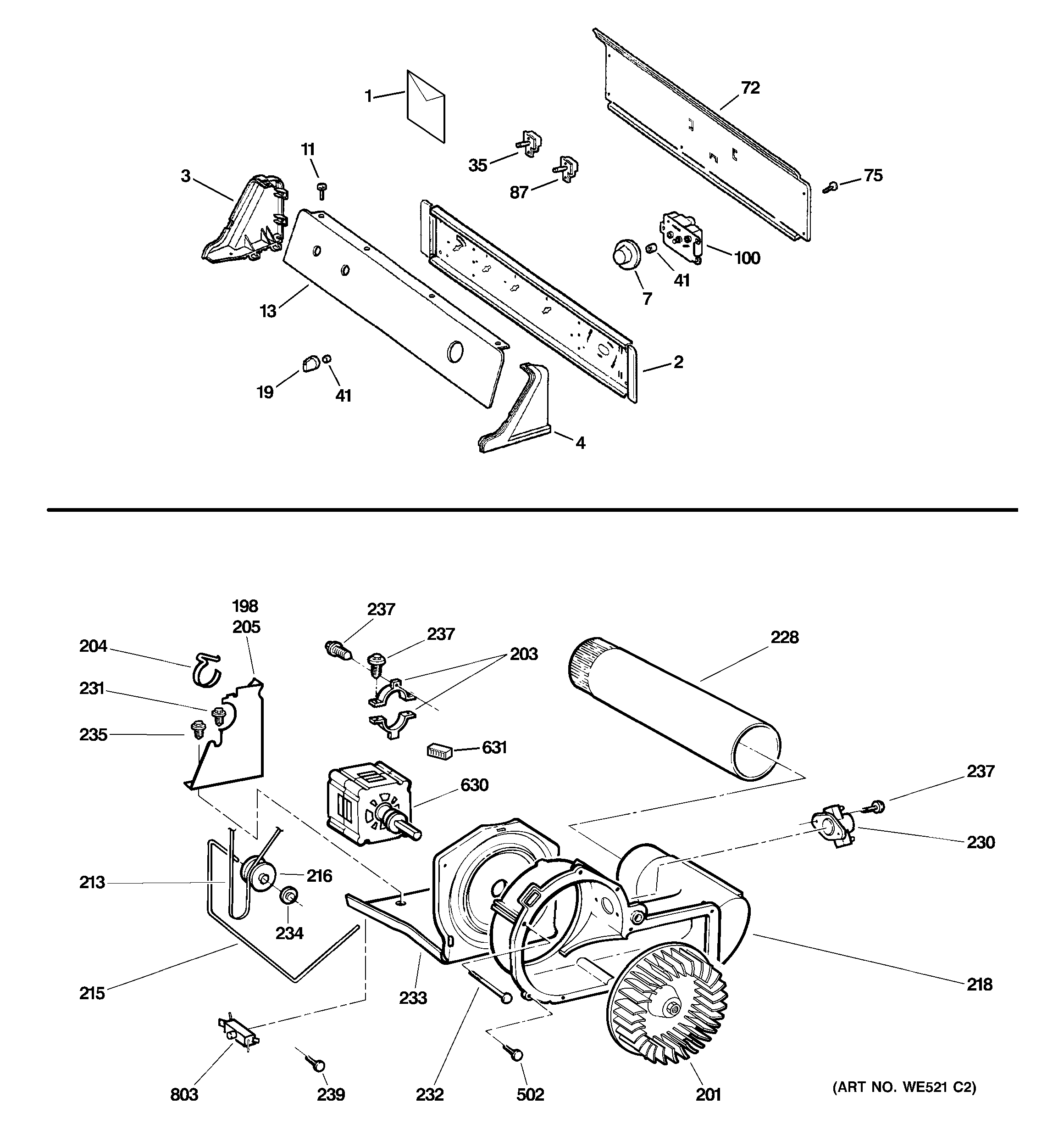 Backsplash, blower & motor assembly