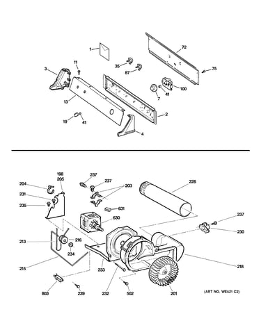 Backsplash, blower & motor assembly