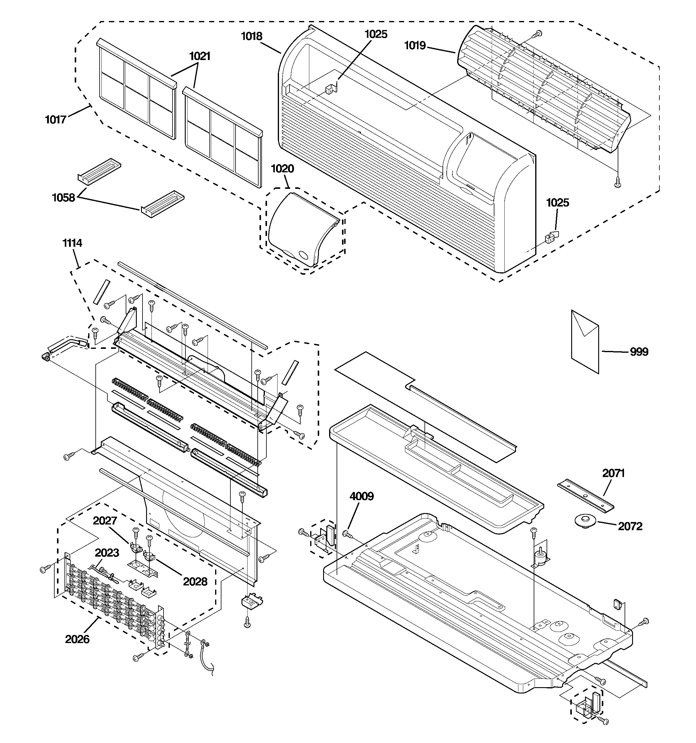 Grille, heater & base pan parts
