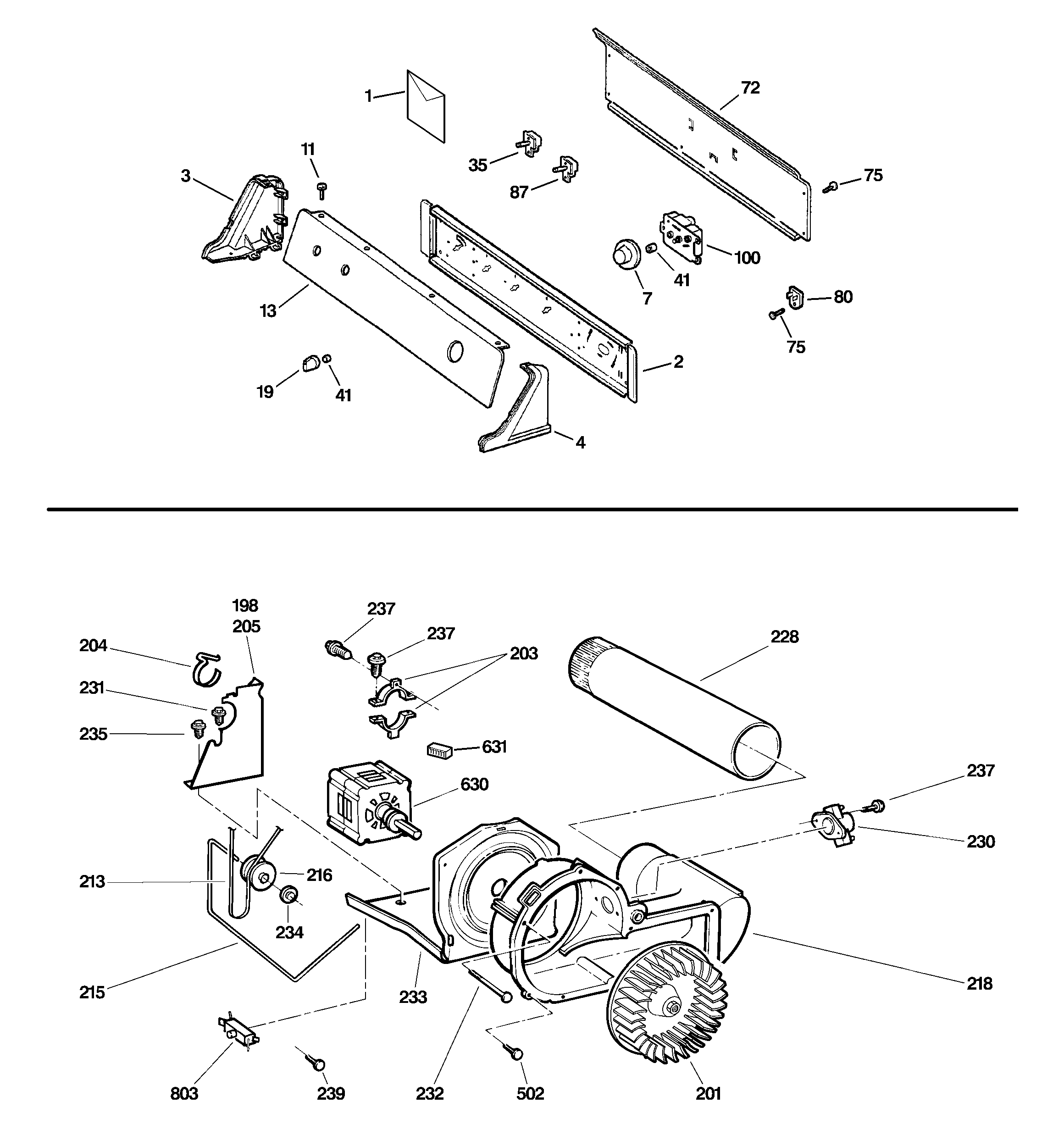 Backsplash, blower & motor assembly