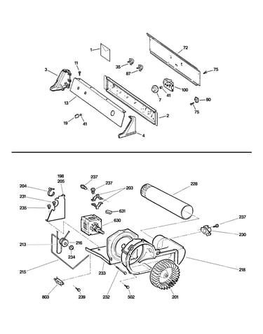 Backsplash, blower & motor assembly