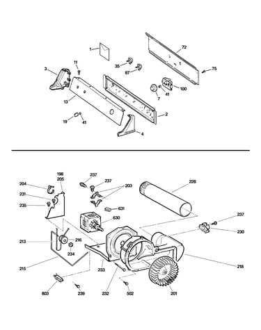 Backsplash, blower & motor assembly