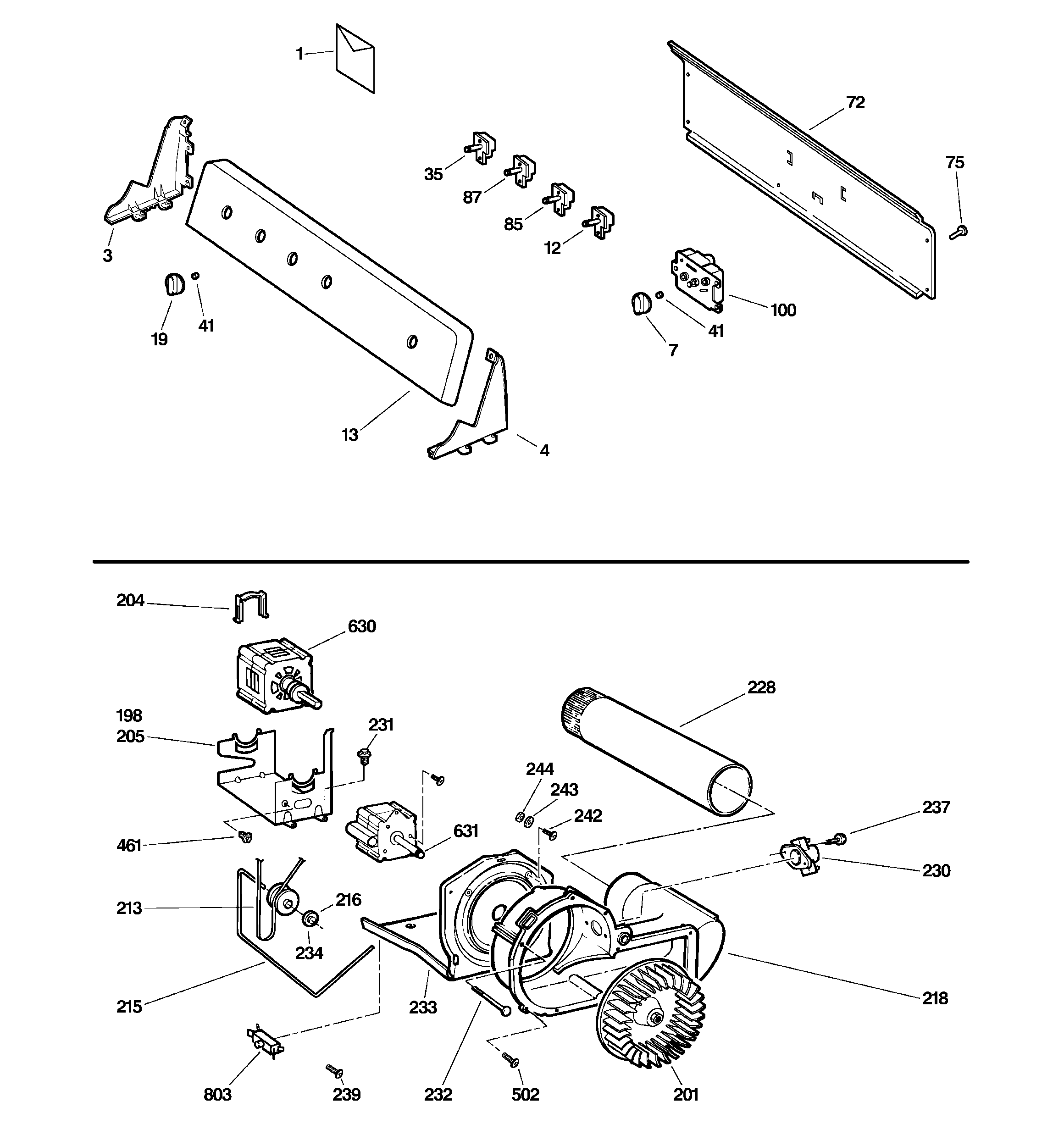 Backsplash, blower & motor assembly