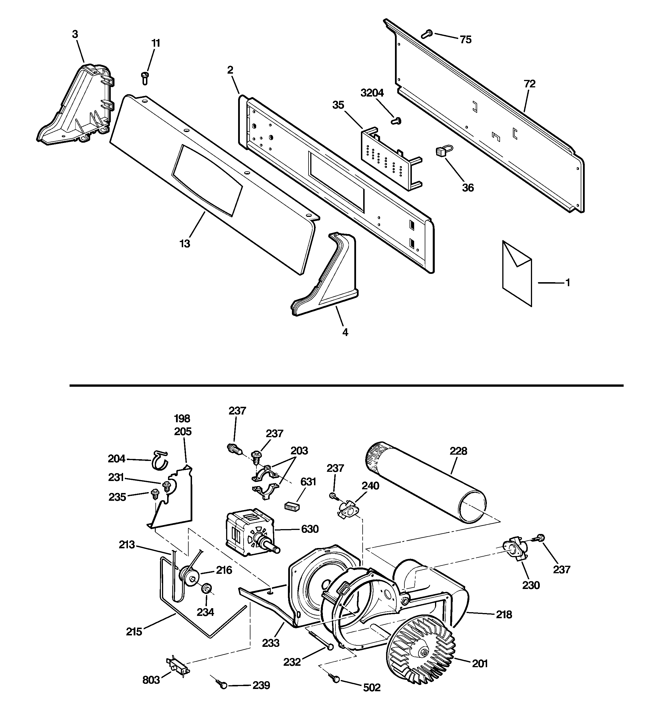 Backsplash, blower & motor assembly