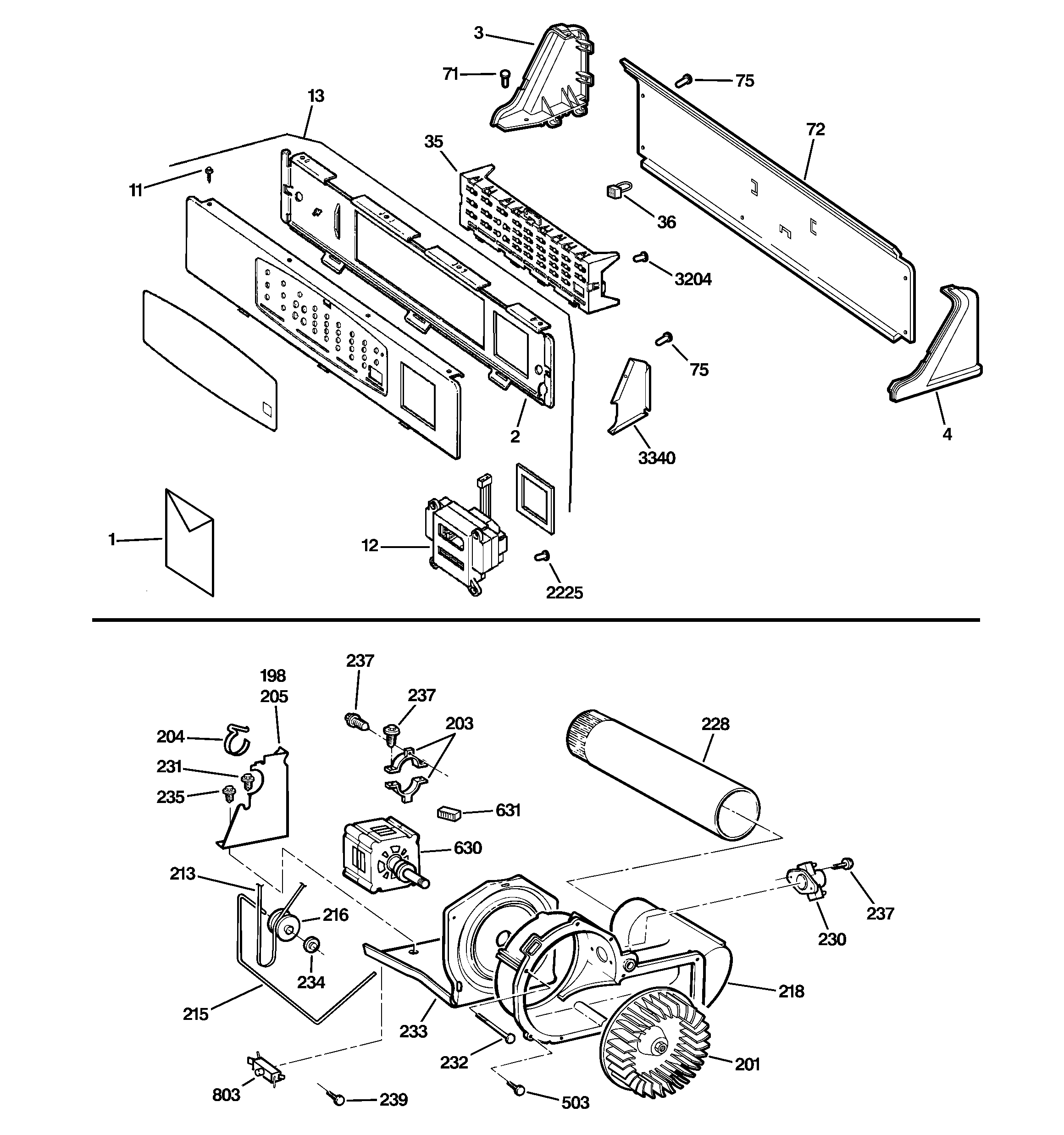Backsplash, blower & motor assembly